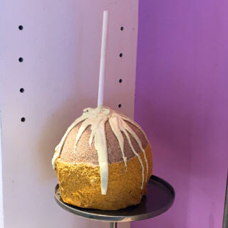 Another window display showing a golden candy apple. MMM! Candy Apples